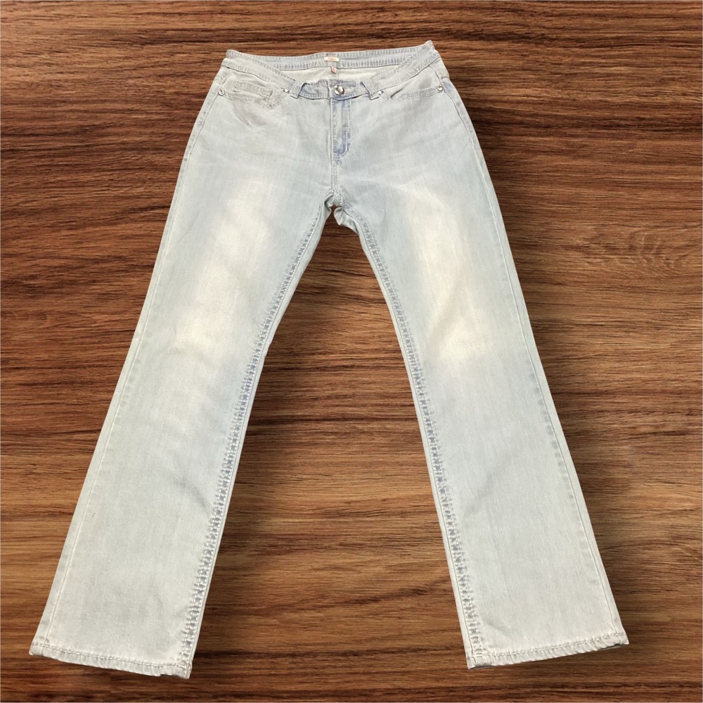 Reba Women Light Wash Embroidered Rhinestone Bootcut Jeans Size 12 RN 58909